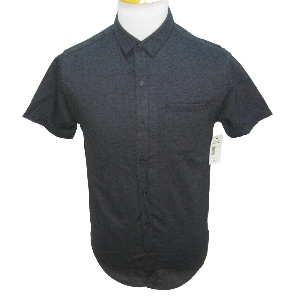 New FISSION Men's (Size Medium) Dark Gray Short Sleeve Button Front Shirt Top
